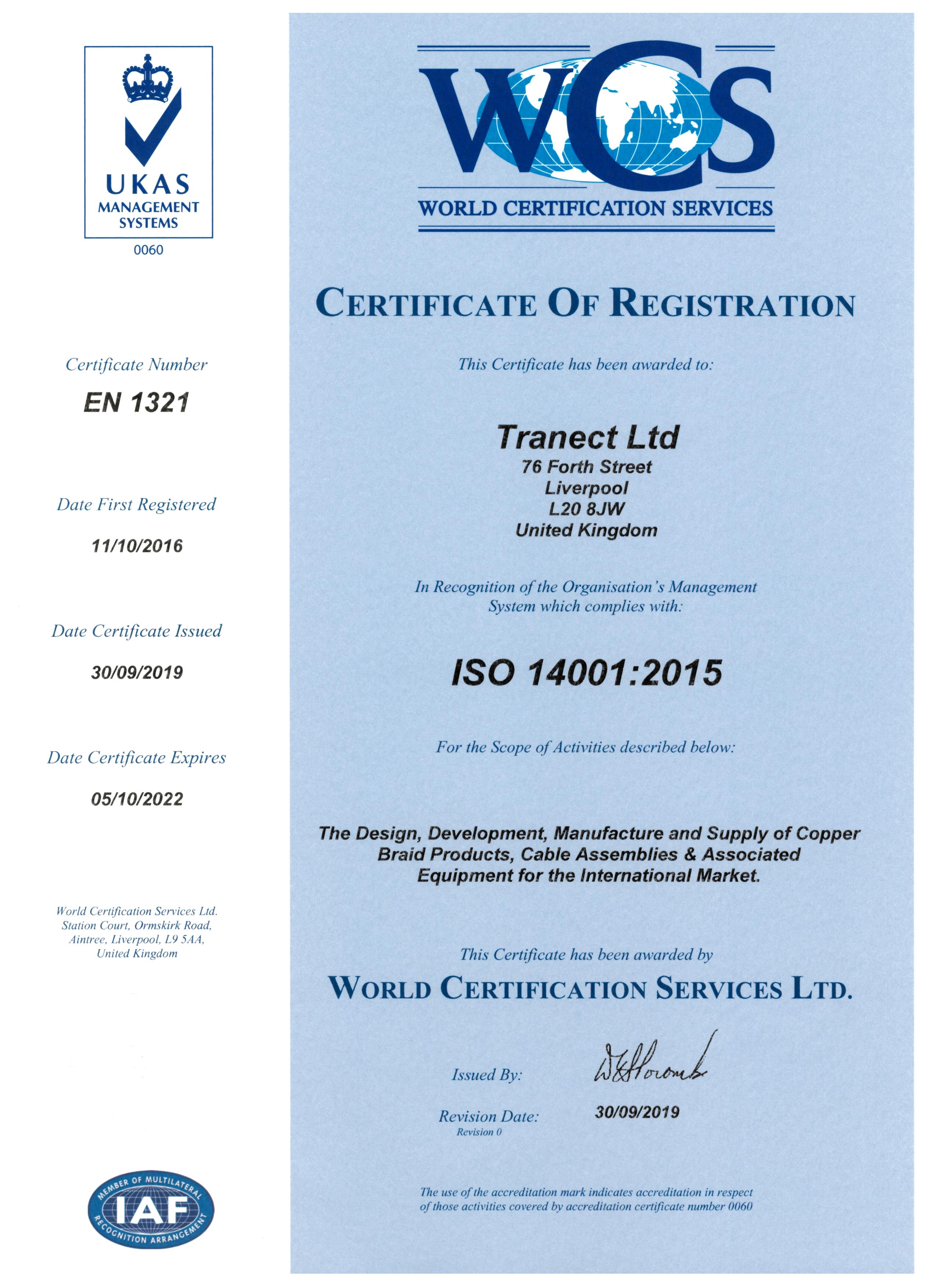 ISO 14001:2015 Environmental Certificate